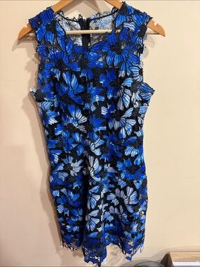 Sleeveless Blue Floral Lace Mini Dress